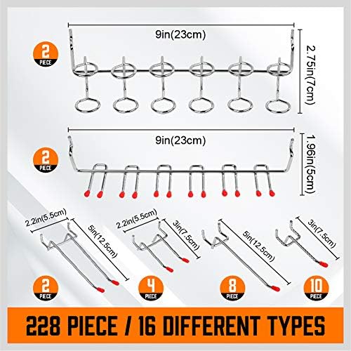 HORUSDY 238 PCS Pegboard Hooks Assortment Kit – 16 Types Heavy Duty Pegboard Accessories with Bins – Fits 1/8 & 1/4 Inch Pegboard Metal Hooks for Garage, Workshop, and Tool Storage Organization - Image 5