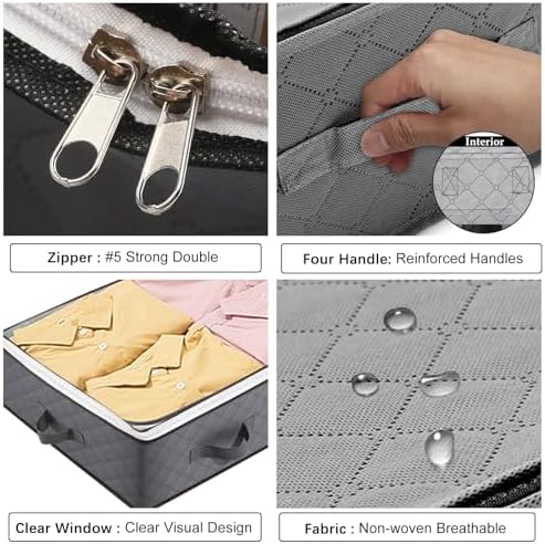 BiCINE 4 Pack Under Bed Storage, 95L Foldable Closet Containers Organizers - Image 3