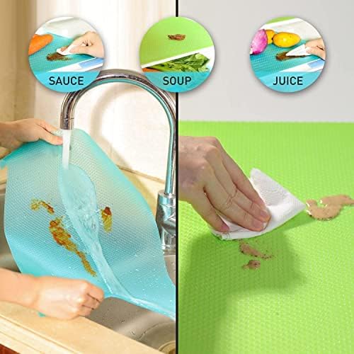 Aiosscd 7 PCS Shelf Mats Refrigerator Liners Washable Refrigerator Pads Fridge Mats Drawer Placemats Home Kitchen Gadgets Accessories Organization for Top Freezer(2green+2pink+3blue) (Pack of 2) - Image 5