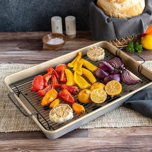 Nordic Ware High-Sided Half Sheet Oven Crisping Baking Tray with Rack, Natural Nonstick Aluminum For Air Frying, Crisping, Broiling, Baking; Cooking Surface 17.9 x 12.9 x 2 inches - Image 5