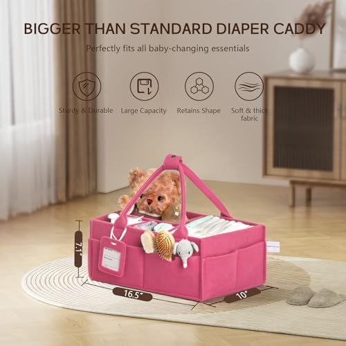 Diaper Caddy Organizer - Large Baby Caddy Organizer with Handle (Pink) - Image 2