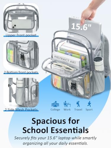 Clear Backpack for School, 17" Heavy Duty Double-Layer Clear Bookbag - Image 4