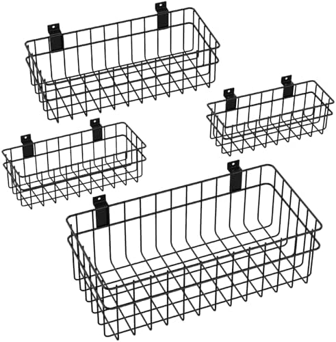 4 Pack Large Size Slatwall Baskets Set, Ventilated Metal Hanging Storage Slat Wall Basket, Mounted Slatwall Accessories for Garage Storage Organizing Display on Slatwall Panels bins (Black) by Daanxw