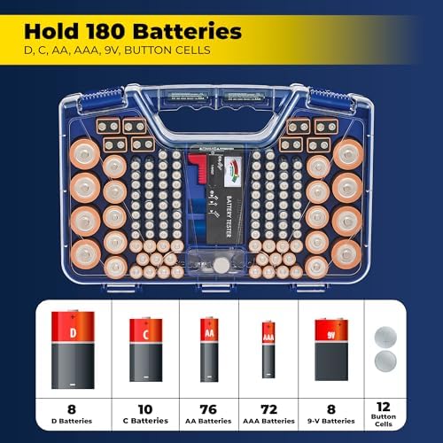 Battery Daddy Storage & Organizer Case with Tester, Stores & Protects Up to 180 Batteries, Double-Sided, Clear Locking Lid, Secure Latches & Portable Carrying Handle - Blue (Batteries Not Included) - Image 2