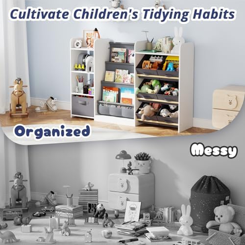 Kids Bookshelf and Toy Storage with 7 Removable Bins, 51 inch, White - Image 6