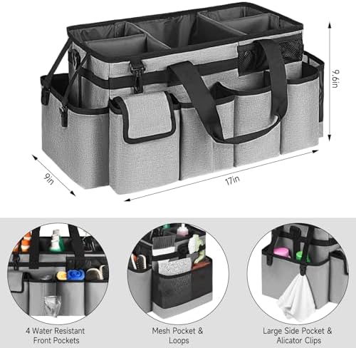 Cleaning Caddy Bag,Extra Large Cleaning Supplies Organizer with Handle for Housekeepers,Gray - Image 4