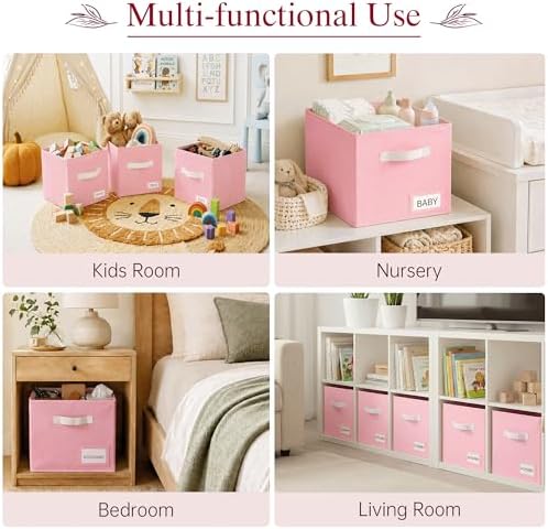 Storage Cubes 10 Pack, 11 Inch Fabric Storage Bins Organizer with Labels, Odor-Free & Sturdy PP Structure, Collapsible Cubby Baskets for Closet, Shelves, Toys & Nursery (Pink) - Image 7