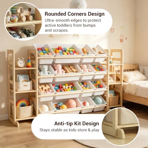 KiddoCood Large 100% Solid Wooden Kids Toy Storage Organizer, 60.2" W - Image 6