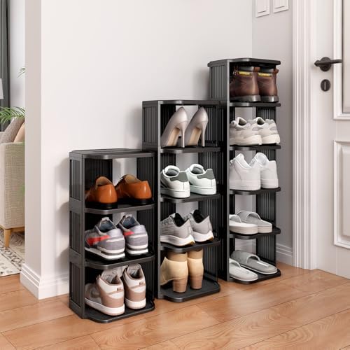 Shoe Racks for Closet, 5 Tiers Stackable Shoe Rack for Front Door Entrance Free Standing Plastic Shoe Stand Narrow Tall Vertical Shoe Rack, Closet Shoe Organizer for Small Spaces Shoe Storage - Image 2