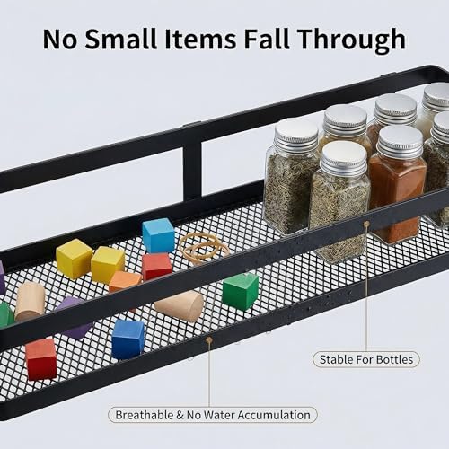 PUSDON 2-Pack 16.5" Extra Long Slim Shower Caddy, Adhesive Wall Mount Bathroom Organizer, Rustproof Open Frame Mesh Spice Rack for Kitchen, Holds 50LBS - Matte Black, Guardrail - Image 5