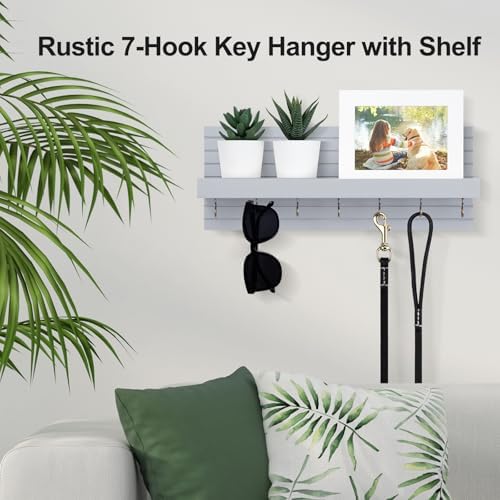 Lwenki Decorative Key Holder for Wall with Shelf, Entryway Shelf with Hooks Holds Leashes, Jackets and Glasses – Sturdy Wood Keyholder Entrance Hanger with Mounting Hardware (Gray, Large) - Image 4