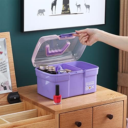 Kinsorcai 11'' Plastic Box Organizer with Removable Tray, Sewing Box Organizer (Purple) - Image 5