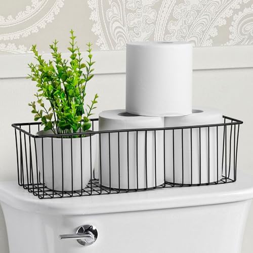 Toilet Paper Basket ( 1 Pack) - Black Wire Basket Metal Basket for Bathroom farmhouse decor - Wire Storage Baskets for organizing toilet tank topper, countertop by Wetheny