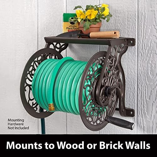 Liberty GARDEN 704 Decorative Cast Aluminum Wall Mount Garden Hose Reel, Holds 125-Feet of 5/8-Inch Hose - Bronze - Image 3