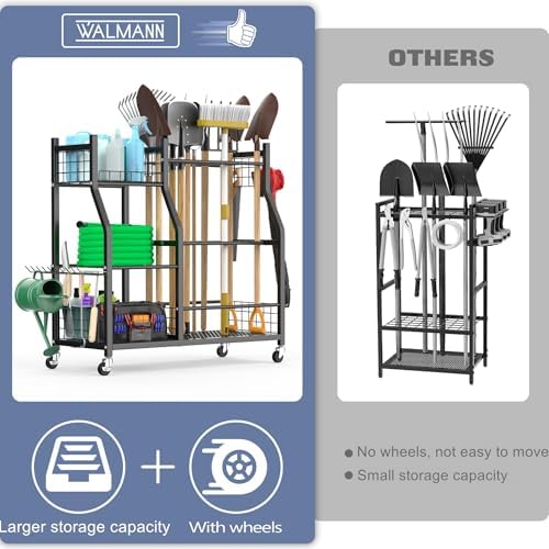 WALMANN Garden Tool Organizer with Wheels, Rakes/Shovels/Yard Tools Stand - Image 5
