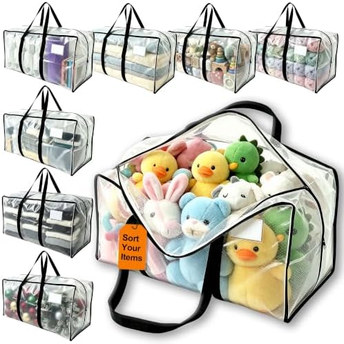 24 GAL Heavy Duty Moving Bags Clear see-through 8 Pack - Backpack Straps & Handles, Large Zipper Storage Bags for Clothes, Water-Resistant College Dorm & Moving Essentials by JVLJVL