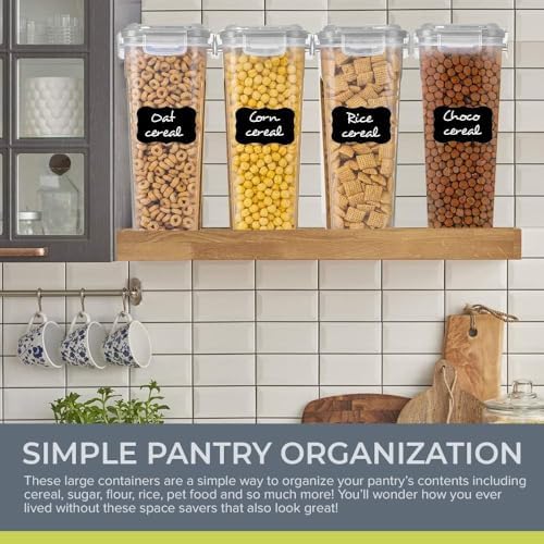 Simply Gourmet Airtight Cereal Containers with Lids – 4 Piece Tall Kitchen Pantry Organization Set, BPA-Free Clear Plastic, Pour Spout Lids for Breakfast Cereal, Rice, Flour, Sugar, Snacks - Image 5