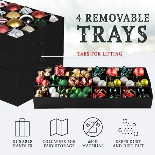 Christmas Ornament Storage Container,Box Stores Up to 128-3 inch ornaments, Adjustable Dividers, Large Organizer Bin to Protect and Store Holiday Décor - Red - Image 2