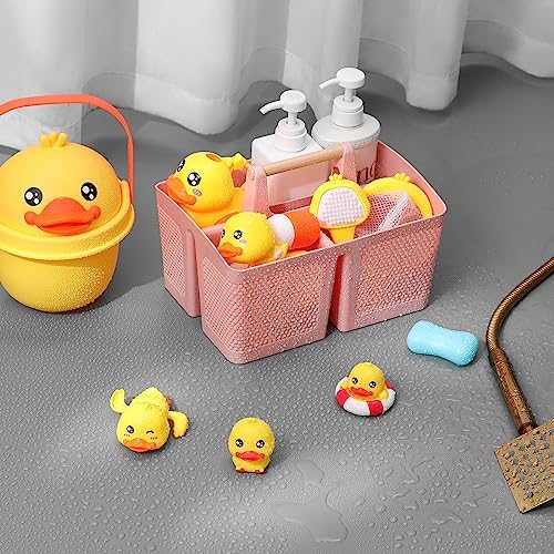 rejomiik Portable Plastic Shower Caddy with Bamboo Handle, Pink - Image 4