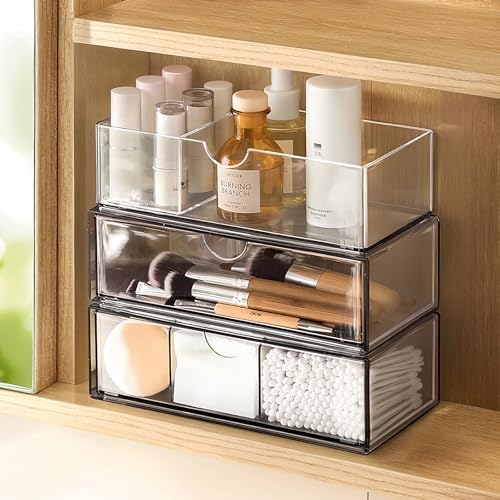 PAVSTINE Medicine Cabinet Organizer 3 Pack, with 2 Pull-Out Drawers by PAVSTINE