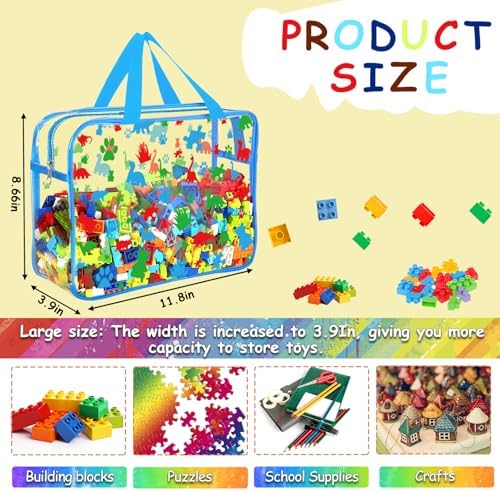 6 Packs Large Toy Storage Bags with Labels, Reusable Clear PVC Storage Bag, Travel Waterproof Organizer Bags (Blue-cute pattern) - Image 2