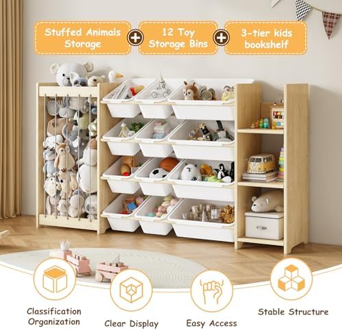 EXPERLAM 3-in-1 Toy Storage Organizer, Stuffed Animal Holder, 12 Bins - Image 4