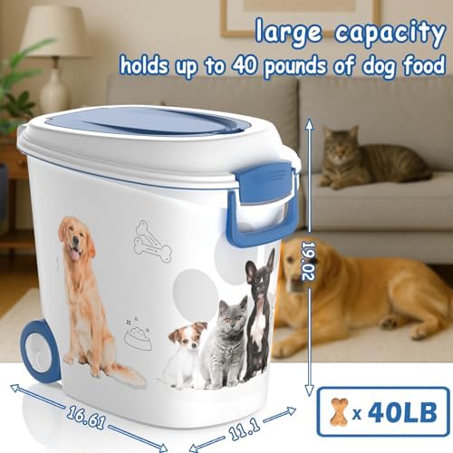 DRATO Cat Food Storage Container with Removable Wheels, Extra Large Capacity Sealed Lid Design for Easy Cleaning, Multi-Purpose Pet Food Container Bowl Scoop Included. - Image 3
