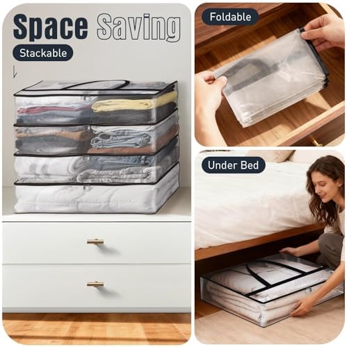 4 Packs 60L Clear Under Bed Storage Containers, Large Clothes Storage Bags - Image 7