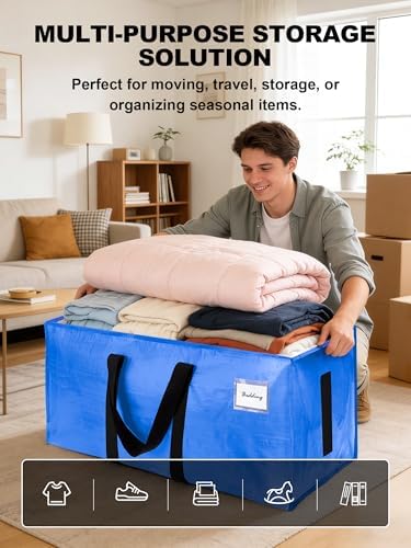 HOMESURE8 Pack 40 Gal Large Strong Moving Bags with Zippers & Carrying Handles - Water-Resistant - Heavy Duty Storage Tote for Space Saving, Fold Flat, Alternative to Moving Box (Sky Blue) - Image 4