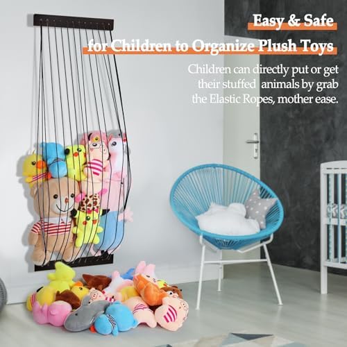 Stuffed Animal Storage Wooden Soft Toy Storage for Kids Room，Wall Mount Door Hanging Stuffed Animal Toy Organizer Shelf for Nursery Play Room Black -Patent - Image 6