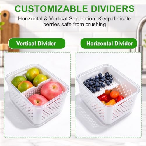 Thicker Produce Fruit Storage Containers for Fridge with Colander &Dividers - Image 5