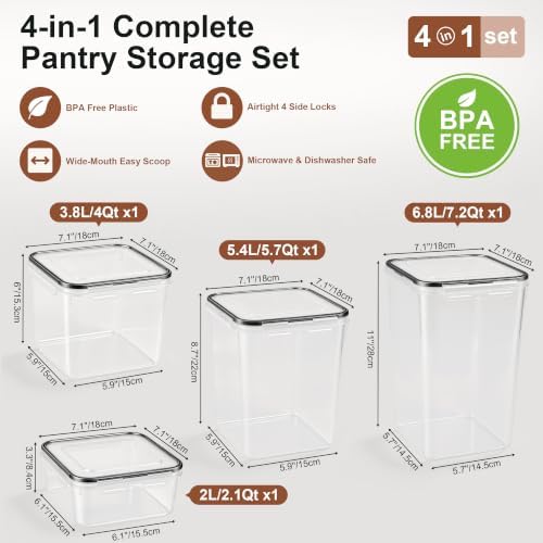 Airtight Flour Sugar Containers with Lids: 4 Pack for Pantry Food Storage - Image 2