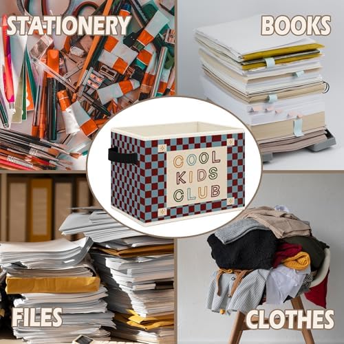 Kids Playroom Foldable Storage Bins Box with Handles, Cool Kids Club Checkered Collapsible Toys Books Clothes Organizer Basket for Toddler Boys Girls Nursery Room Bedroom Bathroom - Image 6