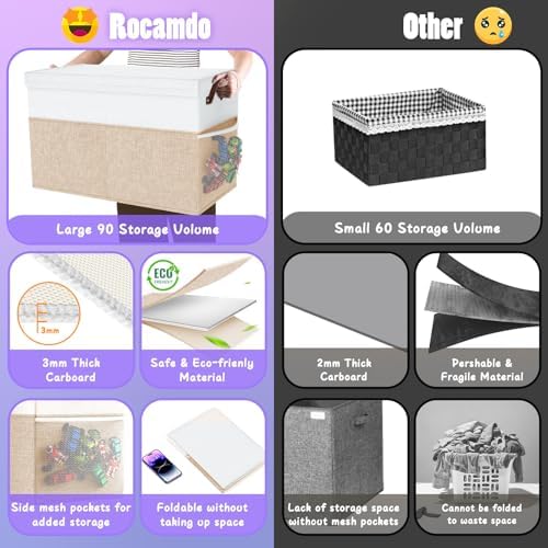 Large Toy Storage Box with Lid & Dividers, Kids Toy Chest, Beige and White - Image 5