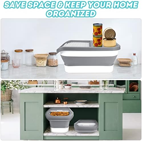 Pet Food Storage Containers, Collapsible Cat Food Container with Transparent Sliding Lid,10-13 lb Plastic Dog Food Bin with Measuring Cup and Dog Food Scoop - Image 6