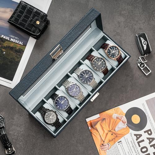 ProCase Watch Box, 6 Slot Mens Watch Display Case, CrocCobaltBlue - Image 2