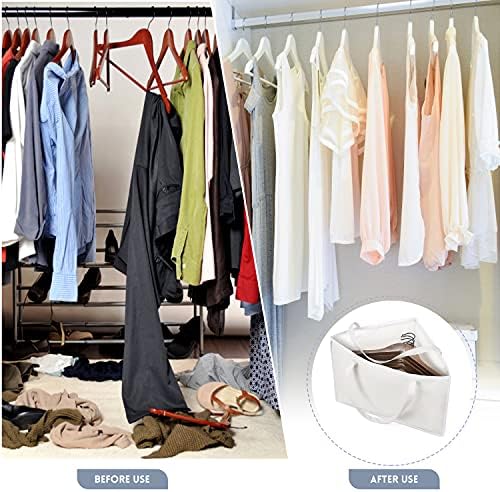 Foldable Triangle Hanger Bag with Handles, Space Saving Organisers Tidy Storage in Closets, 18" x 13" x 13.2", White, Cotton, Linen - Image 5