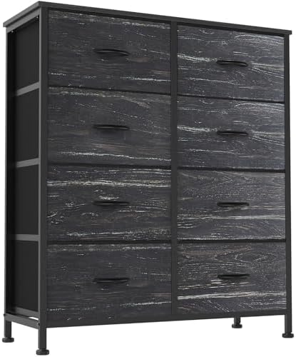 Sweetcrispy 8 Drawer Fabric Dresser for Bedroom, Tall Dresser, Black Wood by Sweetcrispy