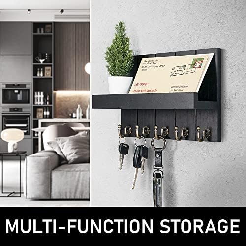 Rebee Vision Key Holder Wall Mount with Shelf &Hooks for Living Room, Black - Image 2
