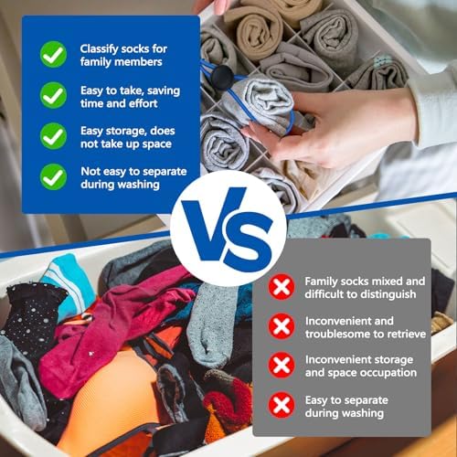 Huakaile 50 Pieces 5 Colors Sock Clips for Laundry Washing Machine and Dryer Washer, Elastic Laundry Loop Holder Stocking Tie Paired Socks Organizer - Image 4