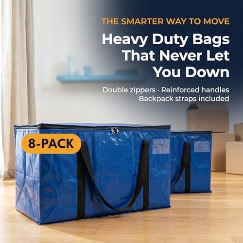 ClearSpace Heavy Duty Moving Bags or Storage Bins with Lids, Blue, 8 Pack - Image 2