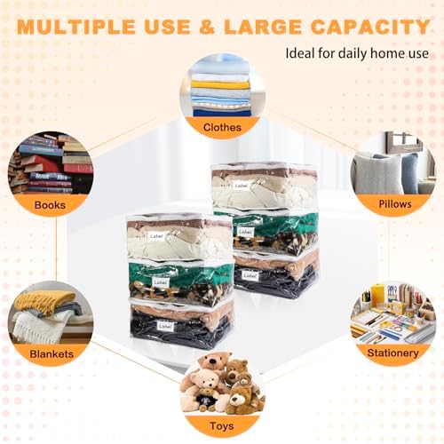 Clear Zippered Plastic Clothes Storage Bags, 6 Pack, White - Image 4