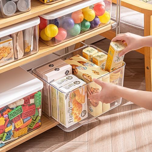 Clear plastic storage bins with LIDS,storage containers for snacks, cosmetics, books, dog food, Storage Organizer for Nursery，Kitchen, Living room,Bedroom, Bathroom, Office (Clear-White Lid, 4XL) - Image 2