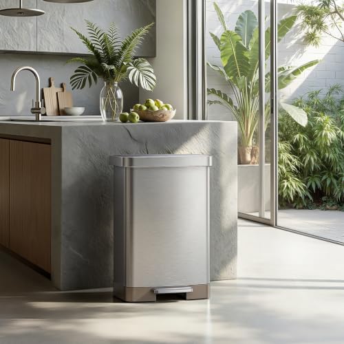 EKO Hudson Matte Stainless 50 Liter/13.2 Gallon Step Trash Can with Rear Trash Bag Storage Compartment - Image 3