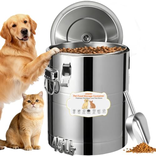UPSKYPET 45lb Dog Food Storage Container, Airtight Stainless Steel by UPSKY