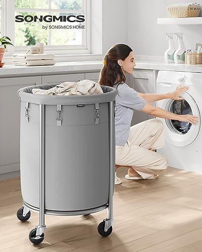 SONGMICS Laundry Basket with Wheels, 29 Gal., Steel Frame, Removable Bag - Image 2