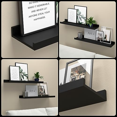 Boswillon Floating Shelves Set of 2, Long Wall Shelf with Lip, 24in, Black - Image 4