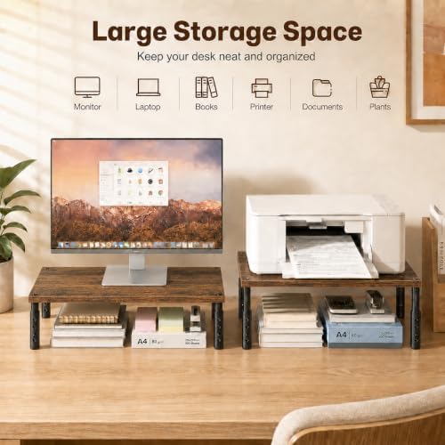 OPNICE Adjustable Monitor Stand Riser for Desk, Wood Computer & Laptop Stand, Desk Organizers and Accessories, Office Desk Accessories & Workspace Organizer for Home Office Supplies, Brown 2-Pack - Image 5
