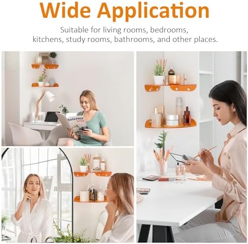 Sezanrpt 9.5x9.5 Inch Acrylic Corner Floating Shelf Set of 2, Orange Corner Wall Shelf for Home Décor, Speakers, Security Cameras, Toileries, Plants, Figures, Cosmetics, Books - Image 6