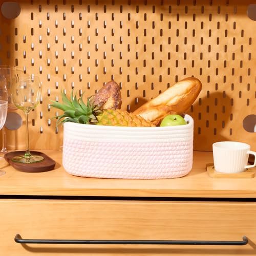MiniArk Small Storage Baskets for Organizing | Closet Organizer Bins | Shelf Toy Basket | Woven Rope Baskets | Cube Decorative Box | Shallow Basket | 11.5x7.5x4.7” | 3 Packs White Pink - Image 5